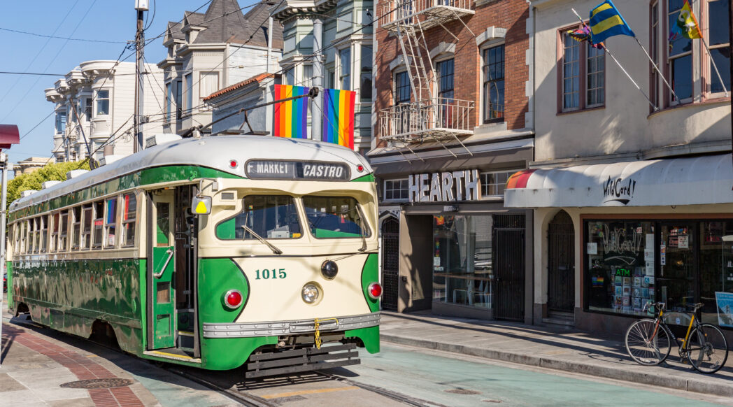 Streetcar no 1015 Illinois Terminal Railroad drives through the Castro District on the historic F-Market Line