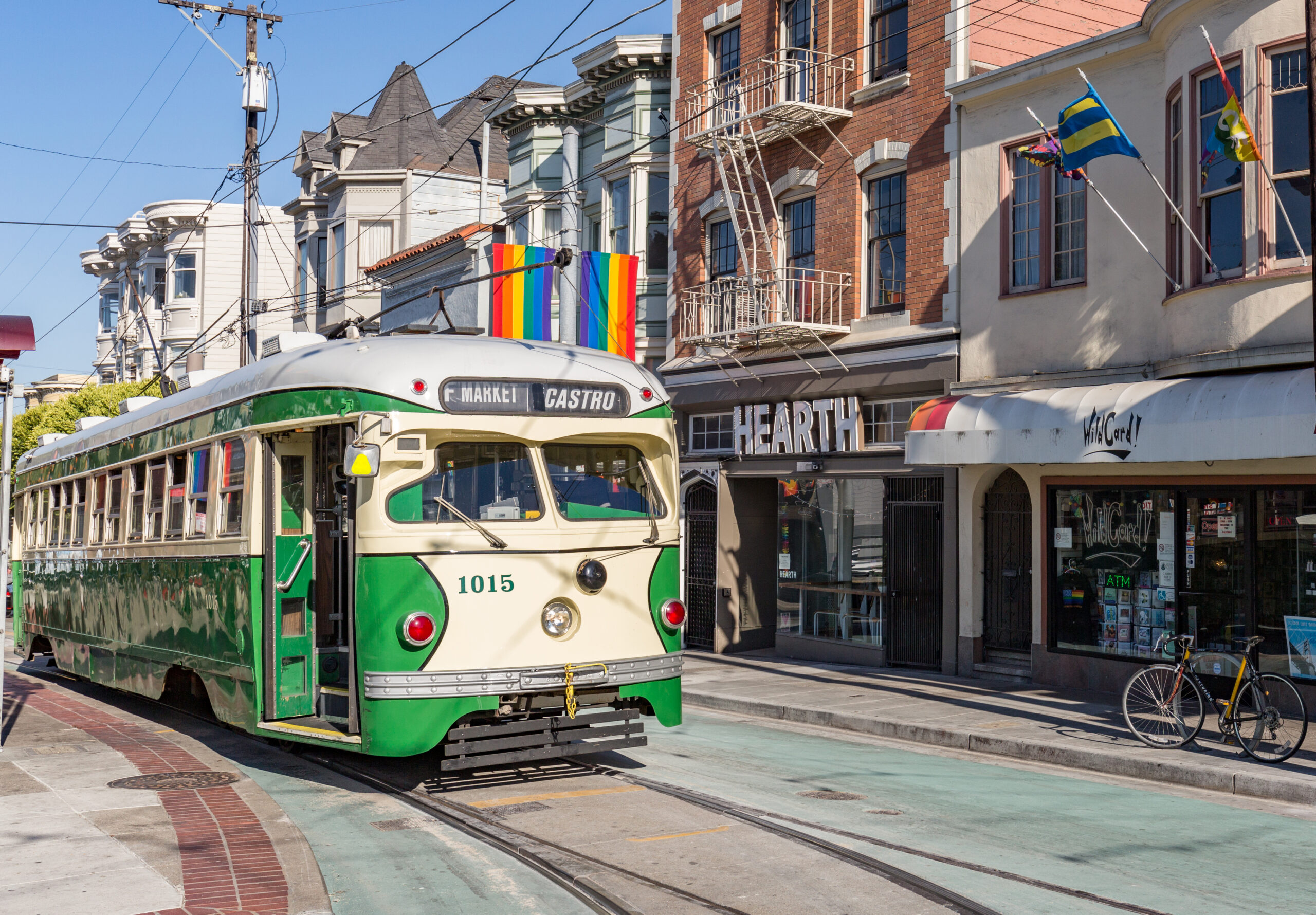 Streetcar no 1015 Illinois Terminal Railroad drives through the Castro District on the historic F-Market Line